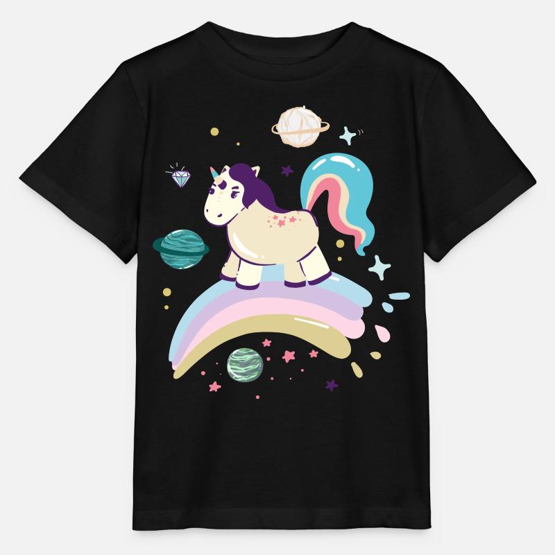 Himmlisches Einhorn auf Regenbogen - Stanley/Stella Kinder T-Shirt MINI CREATOR  - Schwarz