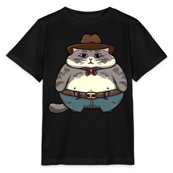 Gros chat cowboy - T-shirt bio MINI CREATOR Stanley/Stella Enfant - noir - Devant - Mikhail (115cm)