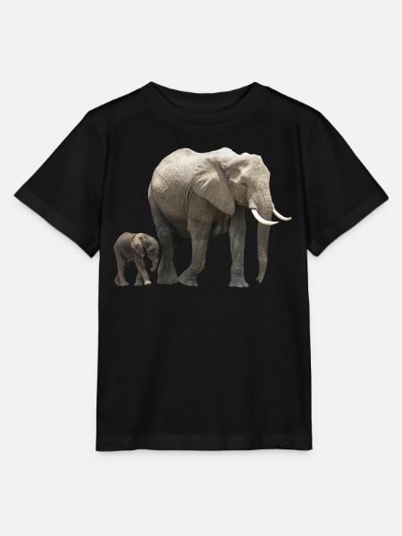 Maman Elfante avec bébé - Eléphant - Animal sauvage - T-shirt bio MINI CREATOR Stanley/Stella Enfant - noir