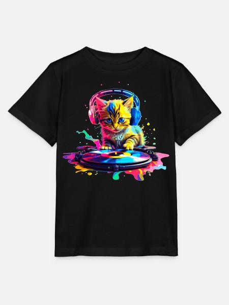 Kätzchen DJ - Regenbogen - Stanley/Stella Kinder T-Shirt MINI CREATOR  - Schwarz