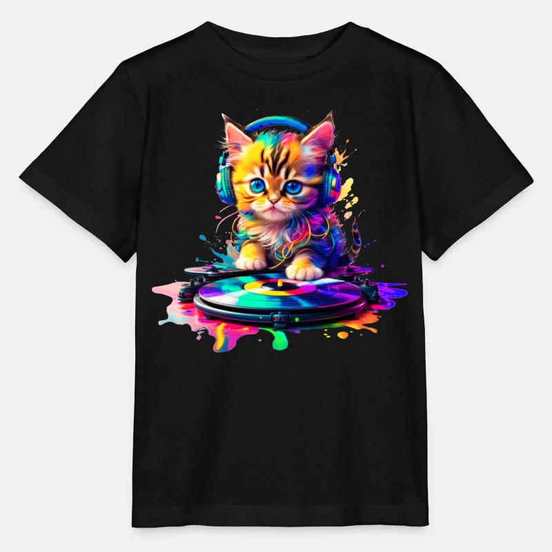 Chaton DJ - Arc-en-ciel 2 - T-shirt bio MINI CREATOR Stanley/Stella Enfant - noir
