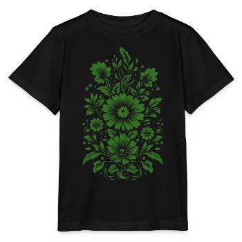 Beau motif floral vert - T-shirt bio MINI CREATOR Stanley/Stella Enfant - noir - Devant - Mikhail (115cm)