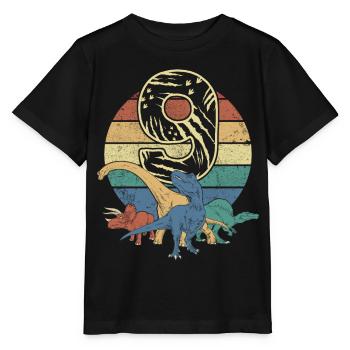 Dinosaur 9 Years Gift 9th Birthday Retro - Stanley/Stella MINI CREATOR Kids’ T-Shirt - black - Front - Mikhail (115cm)