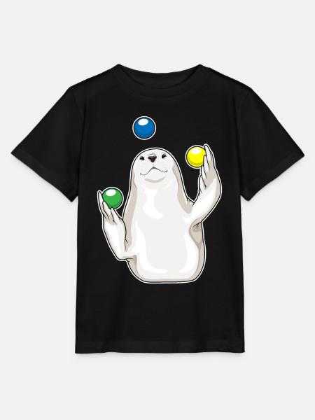 Seehund Jongleur Jonglieren - Stanley/Stella Kinder T-Shirt MINI CREATOR - Schwarz