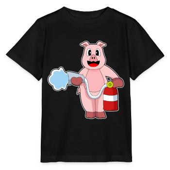 Pig Firefighter Fire Hose Fire Hose Fire Brigade - Stanley/Stella MINI CREATOR Kids’ T-Shirt - black - Front - Mikhail (115cm)