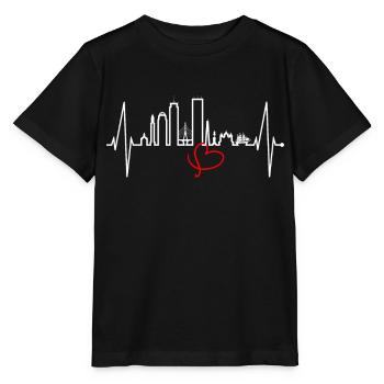Boston Skyline Herzschlag USA Fan Herz Puls Liebe - Stanley/Stella Kinder T-Shirt MINI CREATOR  - Schwarz - Vorne - Mikhail (115cm)