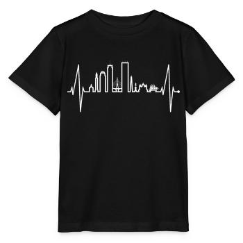 Boston Skyline Herzschlag USA Fan Herz Puls Liebe - Stanley/Stella Kinder T-Shirt MINI CREATOR  - Schwarz - Vorne - Mikhail (115cm)