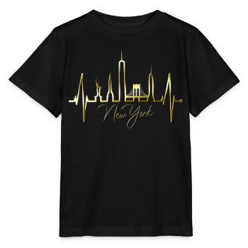 New York Skyline Herzschlag Herz USA Geschenk NY - Stanley/Stella Kinder T-Shirt MINI CREATOR  - Schwarz - Vorne - Mikhail (115cm)