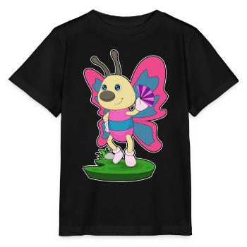 Butterfly handheld fan - Stanley/Stella MINI CREATOR Kids’ T-Shirt - black - Front - Mikhail (115cm)