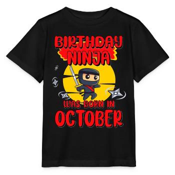 Anniversaire Ninja Octobre Bday Party Cadeau pour Bday - T-shirt bio MINI CREATOR Stanley/Stella Enfant - noir - Devant - Mikhail (115cm)