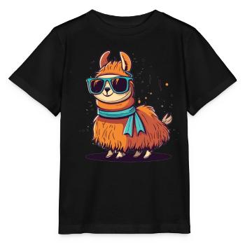 Trendy llama in turquoise scarf and sunglasses - Stanley/Stella MINI CREATOR Kids’ T-Shirt - black - Front - Mikhail (115cm)