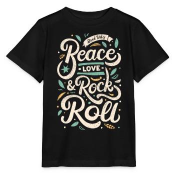Peace Love Rock And Roll Statement Motto - Stanley/Stella Kinder T-Shirt MINI CREATOR  - Schwarz - Vorne - Mikhail (115cm)