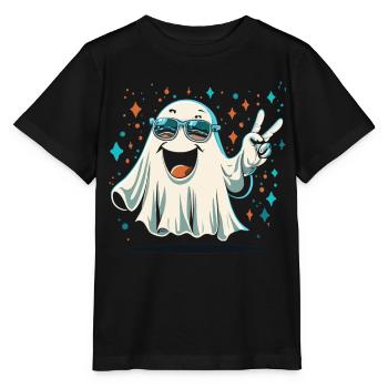 Paix fantomatique : un message paisible d’Halloween - T-shirt bio MINI CREATOR Stanley/Stella Enfant - noir - Devant - Mikhail (115cm)