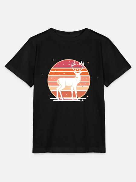 Retro Sunset Deer - Stanley/Stella Kinder T-Shirt MINI CREATOR  - Schwarz