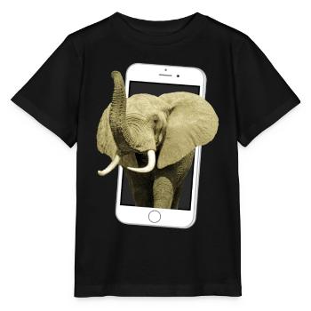 Smartphone with elephant - Elephant in Africa - Stanley/Stella MINI CREATOR Kids’ T-Shirt - black - Front - Mikhail (115cm)