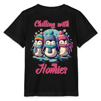 Winter Homies - Plaisir des pingouins dans la neige - T-shirt bio MINI CREATOR Stanley/Stella Enfant - noir - Devant - Mikhail (115cm)