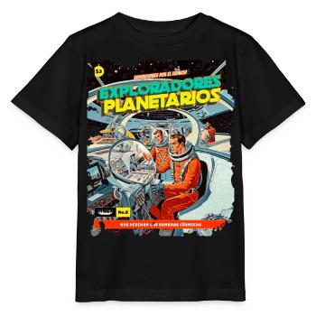 Comic, Comicstrip, 50er Jahre, Weltraum Abenteuer - Stanley/Stella Kinder T-Shirt MINI CREATOR  - Schwarz - Vorne - Mikhail (115cm)