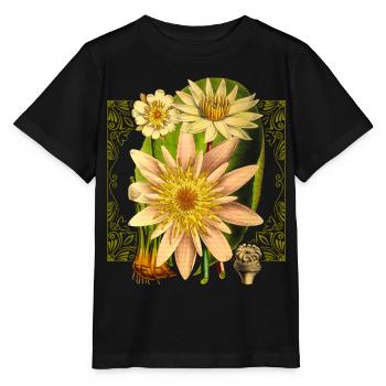 Jugendstil Seerose Vintage Lotusblüte Illustration - Stanley/Stella Kinder T-Shirt MINI CREATOR  - Schwarz - Vorne - Mikhail (115cm)