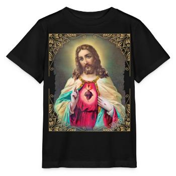Vintage Jésus-Christ avec coeur flamboyant - T-shirt bio MINI CREATOR Stanley/Stella Enfant - noir - Devant - Mikhail (115cm)