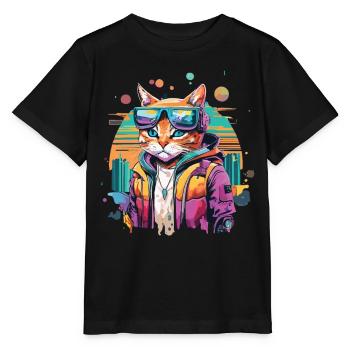 Feline Zukunft: Wenn Katzen die Cyberwelt erobern - Stanley/Stella Kinder T-Shirt MINI CREATOR  - Schwarz - Vorne - Mikhail (115cm)
