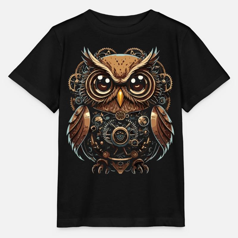 Hibou steampunk intriguant : design unique - T-shirt bio MINI CREATOR Stanley/Stella Enfant - noir