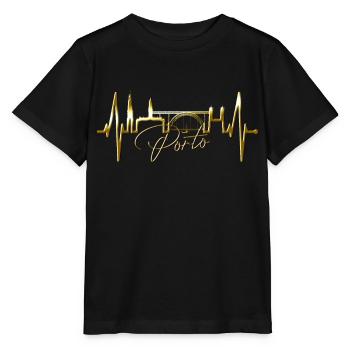 Porto Skyline Herzschlag Portugal Herz Love Porto - Stanley/Stella Kinder T-Shirt MINI CREATOR  - Schwarz - Vorne - Mikhail (115cm)