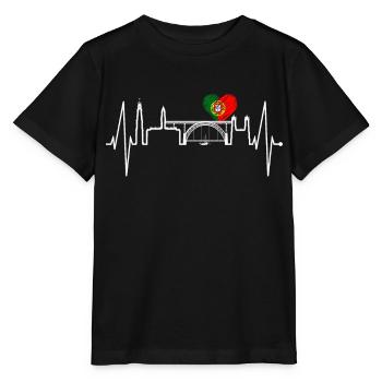 Porto Skyline Herzschlag Portugal Herz Love Porto - Stanley/Stella Kinder T-Shirt MINI CREATOR  - Schwarz - Vorne - Mikhail (115cm)