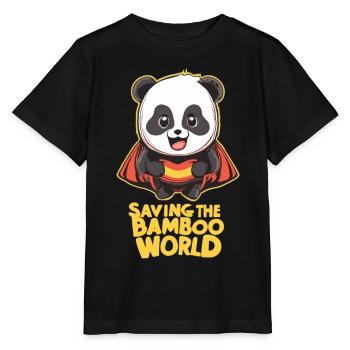 Panda as a superhero - Stanley/Stella MINI CREATOR Kids’ T-Shirt - black - Front - Mikhail (115cm)