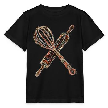Dessin du rouleau à pâtisserie et du batteur à main - T-shirt bio MINI CREATOR Stanley/Stella Enfant - noir - Devant - Mikhail (115cm)