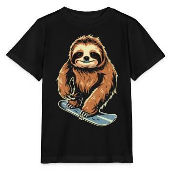 Snowboard Sloth : Descente fraîche - T-shirt bio MINI CREATOR Stanley/Stella Enfant - noir - Devant - Mikhail (115cm)