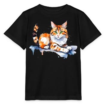 Katze im Schnee - Stanley/Stella Kinder T-Shirt MINI CREATOR  - Schwarz - Vorne - Mikhail (115cm)
