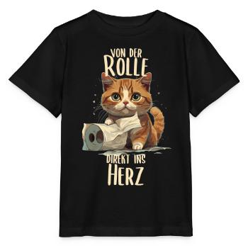 Verspieltes Kätzchen: Toilettenspaß - Stanley/Stella Kinder T-Shirt MINI CREATOR  - Schwarz - Vorne - Mikhail (115cm)