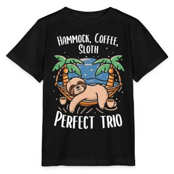 Relaxed coffee enjoyment: sloth style - Stanley/Stella MINI CREATOR Kids’ T-Shirt - black - Front - Mikhail (115cm)