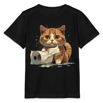 Verspieltes Kätzchen: Toilettenspaß - Stanley/Stella Kinder T-Shirt MINI CREATOR  - Schwarz - Vorne - Mikhail (115cm)