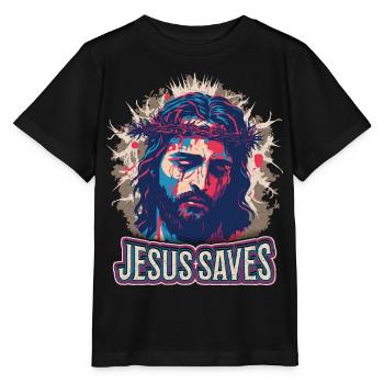 Jesus Christus mit Dornenkrone auf dem Passionsweg - Stanley/Stella Kinder T-Shirt MINI CREATOR  - Schwarz - Vorne - Mikhail (115cm)