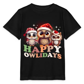 Happy Owlidays Hiboux de Noël - T-shirt bio MINI CREATOR Stanley/Stella Enfant - noir - Devant - Mikhail (115cm)