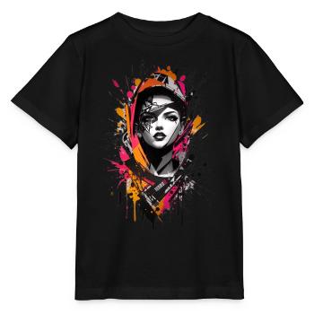 Abstrait coloré jeune femme Graffiti Art - T-shirt bio MINI CREATOR Stanley/Stella Enfant - noir - Devant - Mikhail (115cm)