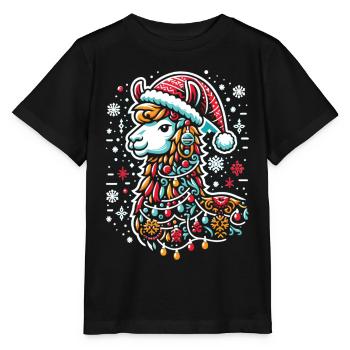 Weihnachtslama: Frohes Fest - Stanley/Stella Kinder T-Shirt MINI CREATOR  - Schwarz - Vorne - Mikhail (115cm)