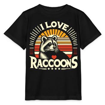 Nostalgic raccoon: "I love Racoons" - Stanley/Stella MINI CREATOR Kids’ T-Shirt - black - Front - Mikhail (115cm)