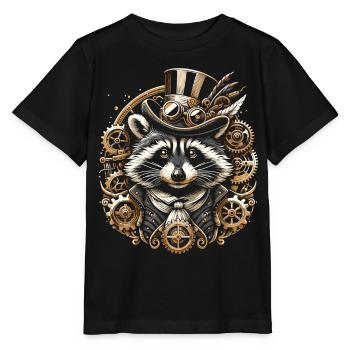 Raton laveur victorien : élégance steampunk - T-shirt bio MINI CREATOR Stanley/Stella Enfant - noir - Devant - Mikhail (115cm)