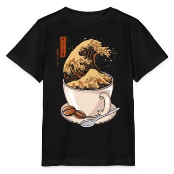 Kanagawa - Japon cappuccino café - Humour - T-shirt bio MINI CREATOR Stanley/Stella Enfant - noir - Devant - Mikhail (115cm)