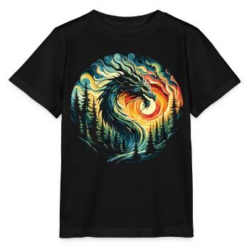 Sonnenaufgang mit Drache - Stanley/Stella Kinder T-Shirt MINI CREATOR  - Schwarz - Vorne - Mikhail (115cm)