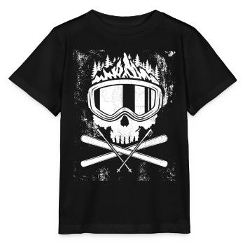 Crâne, ski, après-ski, sports d'hiver, vacances au ski - T-shirt bio MINI CREATOR Stanley/Stella Enfant - noir - Devant - Mikhail (115cm)