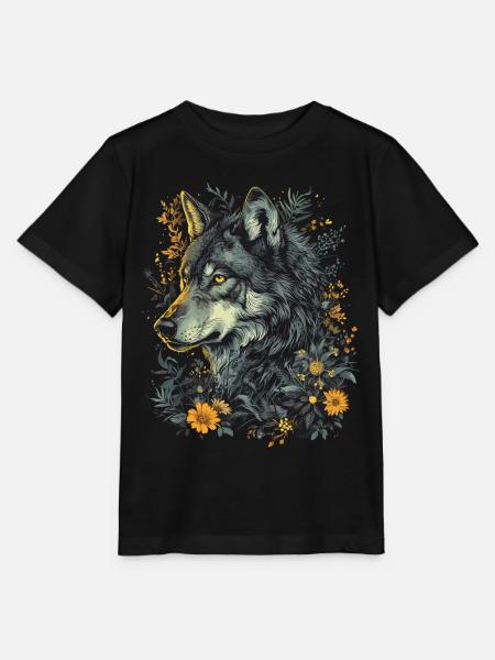 Loup loup tête mystique Floral Nature nature sauvage Art - T-shirt bio MINI CREATOR Stanley/Stella Enfant - noir