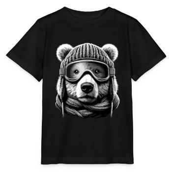 Ours Avec Lunettes De Ski Vacances De Ski Bonnet Tricoté - T-shirt bio MINI CREATOR Stanley/Stella Enfant - noir - Devant - Mikhail (115cm)