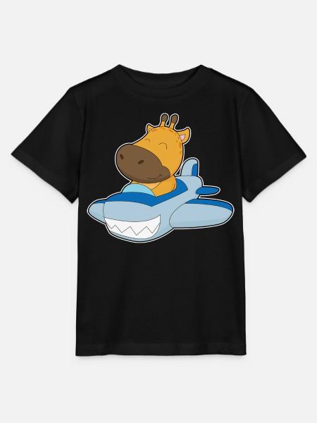 Giraffe Flugzeug - Stanley/Stella Kinder T-Shirt MINI CREATOR  - Schwarz