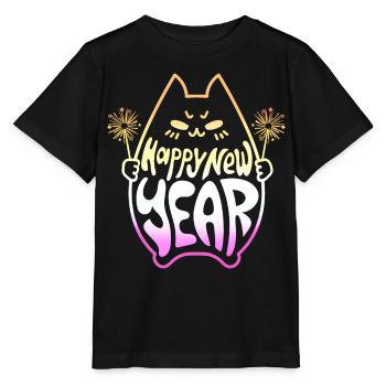 Happy New Year Cat #3 Frohes Neues Jahr Katze - Stanley/Stella MINI CREATOR Kids’ T-Shirt - black - Front - Mikhail (115cm)