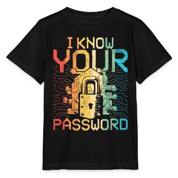 Ethical Hacker I Know Your Password - Stanley/Stella Kinder T-Shirt MINI CREATOR  - Schwarz - Vorne - Mikhail (115cm)