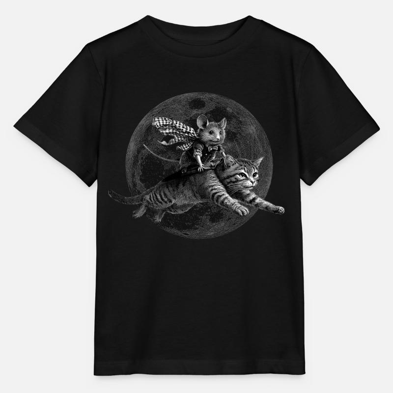 True Moon Love – Maus fliegt mit einer Katze - Stanley/Stella Kinder T-Shirt MINI CREATOR  - Schwarz