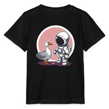 Mignon astronaute et oie dessin animé Design | Espace - T-shirt bio MINI CREATOR Stanley/Stella Enfant - noir - Devant - Mikhail (115cm)